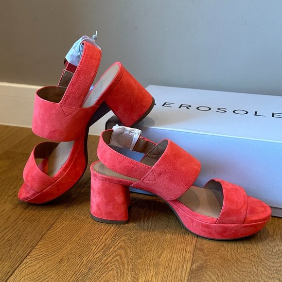 Aerosoles Camera Round-Toe Ankle-Strap Platform Sandals (Coral Suede) - Picture 9 of 16
